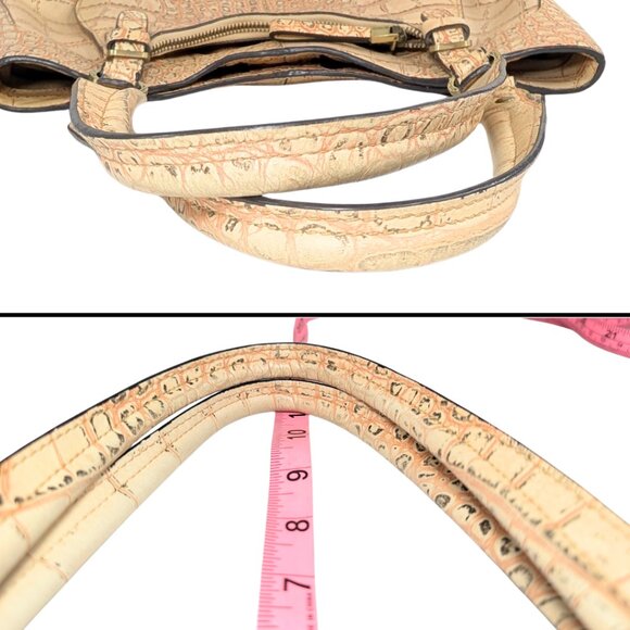 Monsac Croc Embossed Italian Leather Cream Crescent Shoulder Bag w/Pouch - Picture 8 of 12